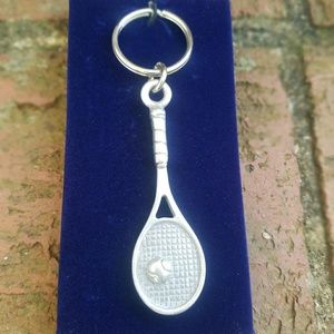 Fine pewter Lindsay Claire tennis racket key chain